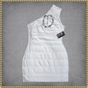 Express White One Shoulder Bandage Dress Large